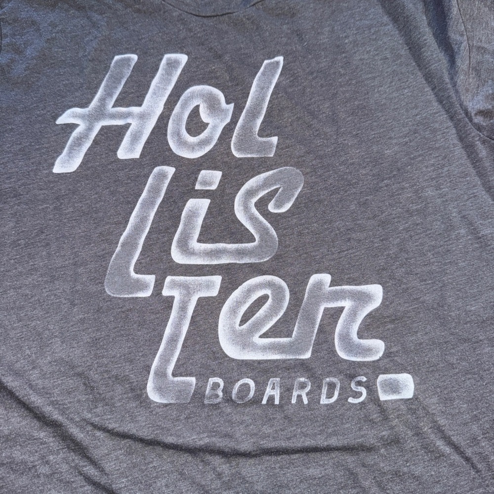Hollister Graphic T-Shirt Large Gray Boards Logo Short Sleeve Crew Neck Tee
